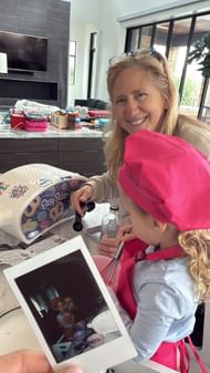 Sterling Skye and Brittany Mahomes' mother Diana Lindenberg cooking food.